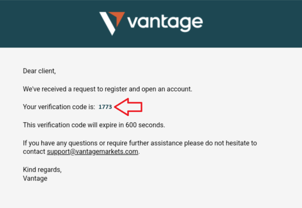 Code de verification VantageMarkets