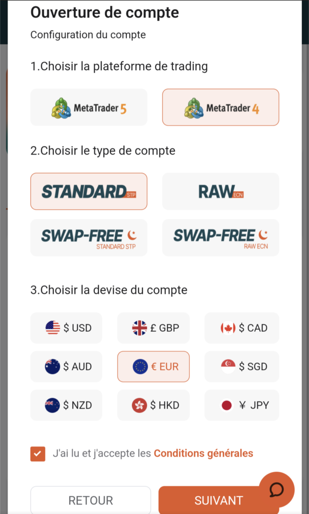 Configuration du compte de trading