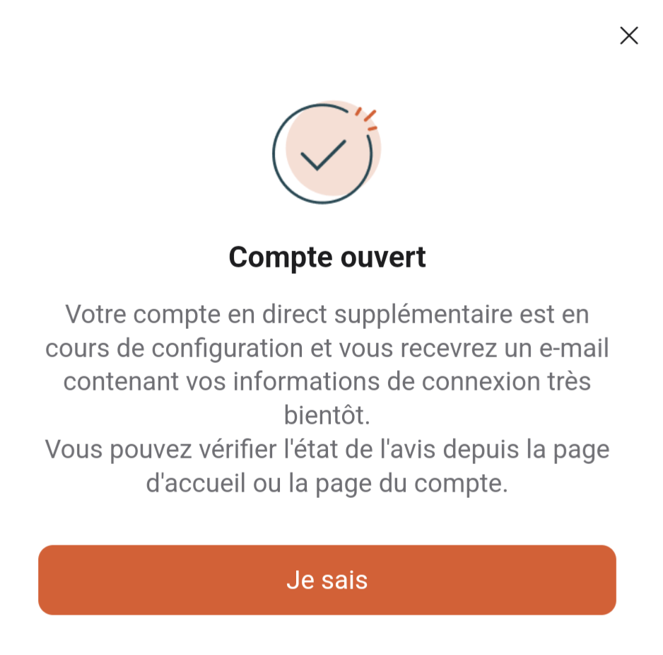 Confirmation de l'ouverture du Compte de trading supplémentaire