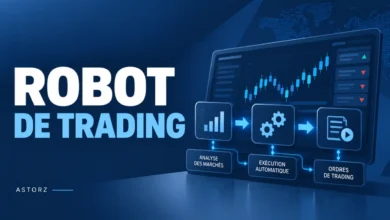 Illustration éditoriale d’un robot de trading automatique et d’un algorithme sur les marchés financiers