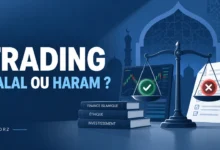 Illustration éditoriale sur le trading halal ou haram et la finance islamique
